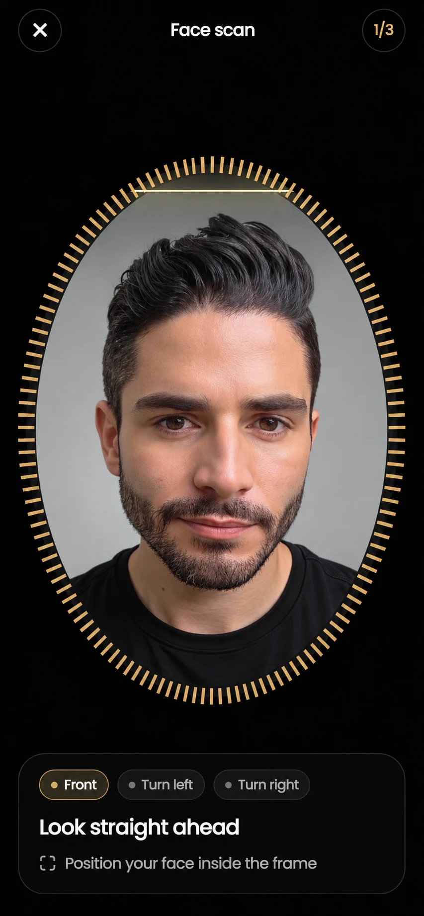 MRIZZ face scanner with a face centered inside the gold guide